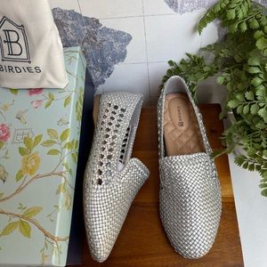 NIB BIRDIES STARLING SILVER HANDWOVEN FAUX LEATHER FLATS